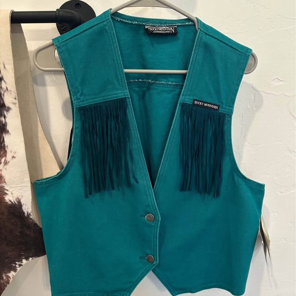 Vintage Rocky Mountain Teal Fringe Vest